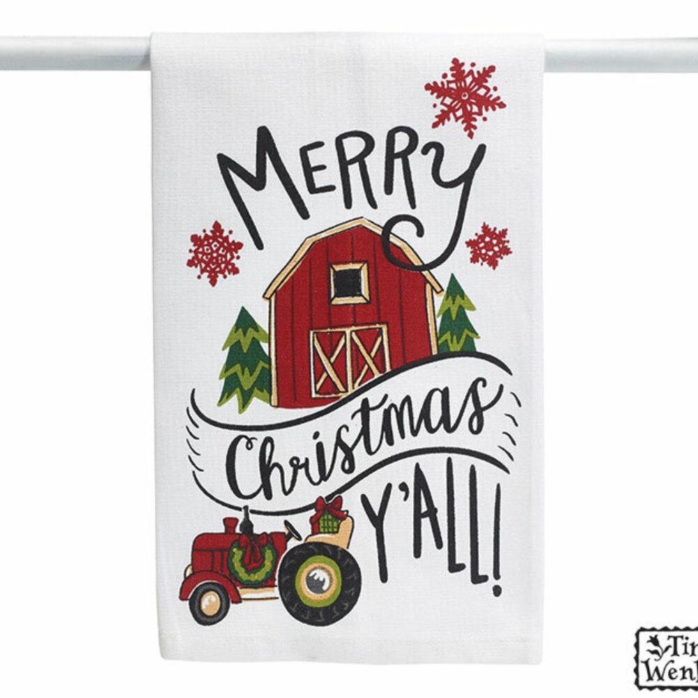Burton & Burton Christmas "Merry Christmas Ya'll" Kitchen Towel 22" x 13.5" NEW